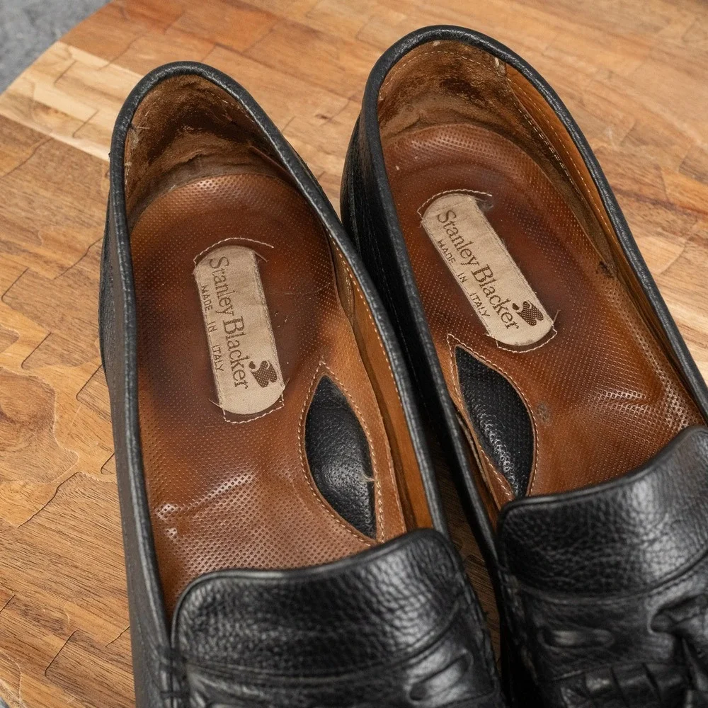 VTG Stanley Blacker Size 10.5 D Black Kiltie Tassel Loafers Shoes Made in Italy